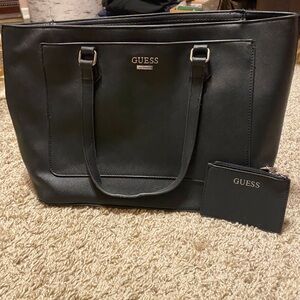 Guess Black Leather Tote with Wallet